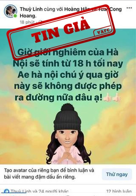 'Hà Nội giới nghiêm từ 18h tối nay' là tin giả  - 1