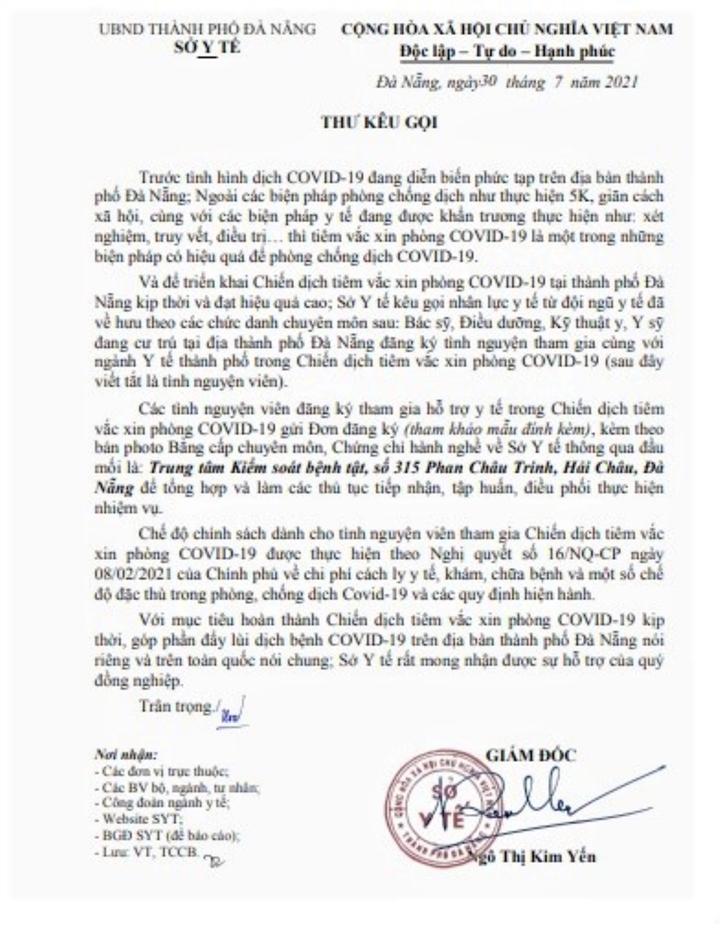 Sở Y tế Đà Nẵng kêu gọi y bác sỹ nghỉ hưu tham gia chiến dịch tiêm vaccine - 2