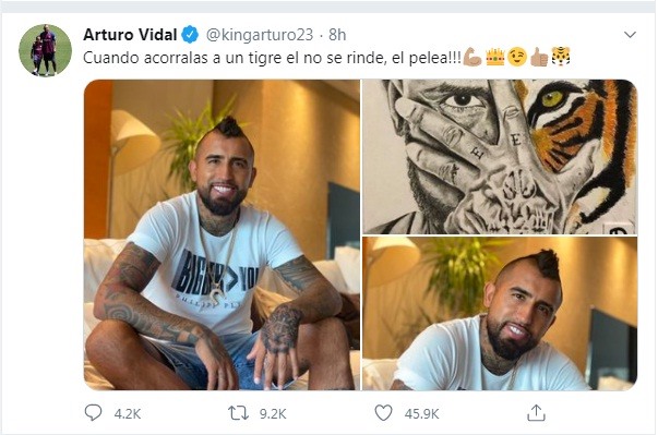 Arturo Vidal gửi thông điệp đầy hình ảnh. Ảnh: Twitter