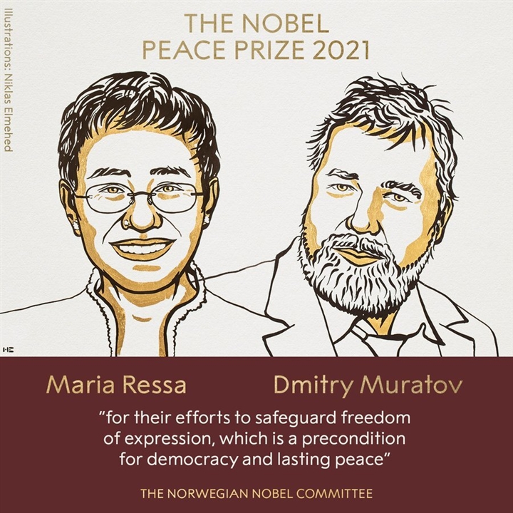 Nobel Hòa bình 2021 vinh danh hai nhà báo bảo vệ tự do ngôn luận  - 1