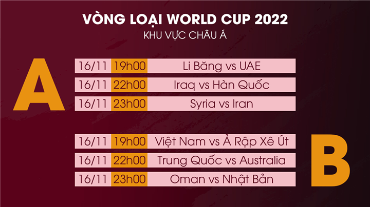 Lịch thi đấu vòng loại World Cup 2022 hôm nay 16/11: Việt Nam vs Ả Rập Xê Út - 1
