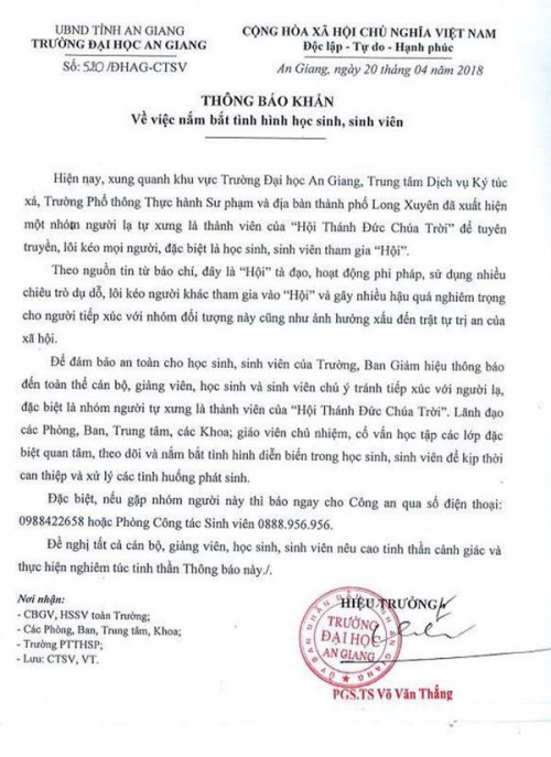 bo gd dt va nhieu truong dai hoc canh bao khan ve hoi thanh duc chua troi