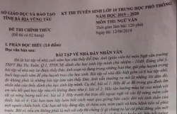 Bài tập về nhà môn Ngữ văn làm 'cả đời mới xong' vào đề Văn tuyển sinh 10 tỉnh Bà Rịa - Vũng Tàu