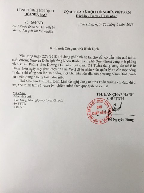 vu phong vien bi doa giet chu tich hoi nha bao de nghi xu nghiem