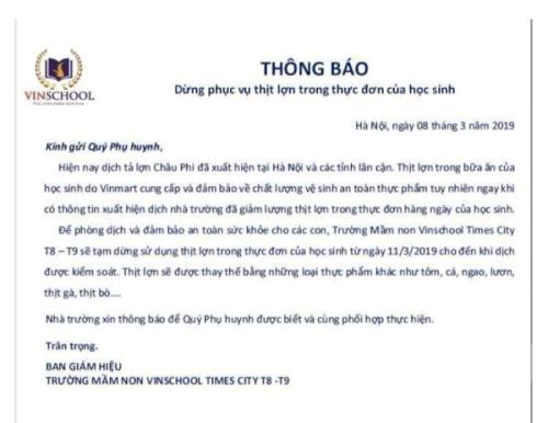 dich ta lon chau phi lan rong nhieu truong mam non o ha noi tam dung su dung thit lon trong bua an cua tre