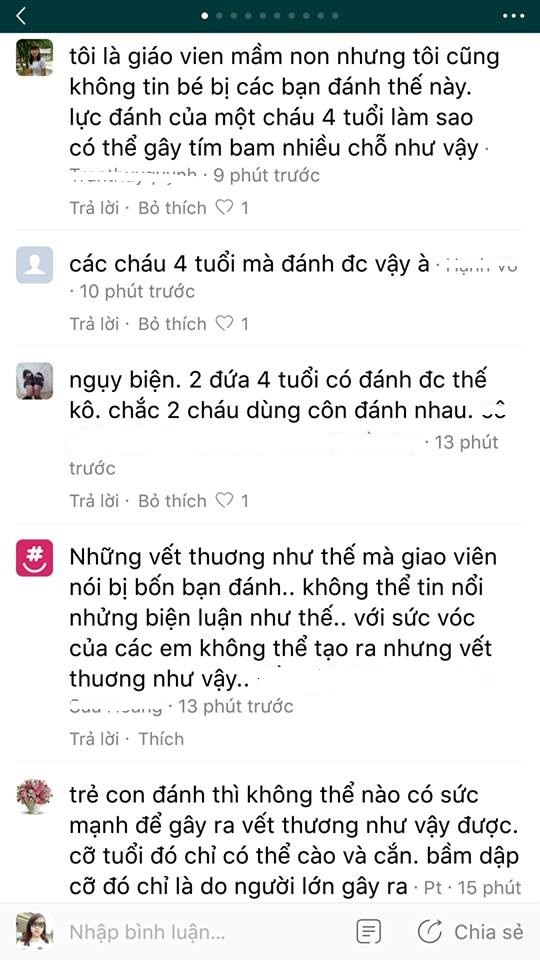 tranh cai gay gat vu be 4 tuoi bi danh den bam tim nguoi trong lop hoc