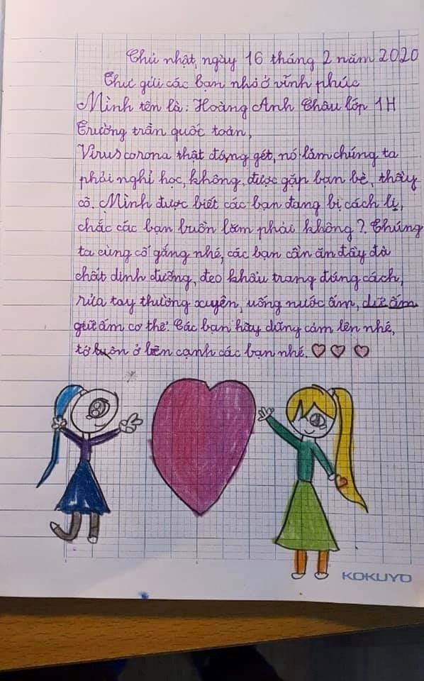 Bức thư của học sinh lớp 1: Chúng mình sẽ chiến thắng con Corona đáng ghét!