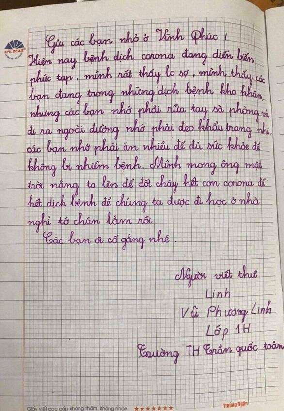 Bức thư của học sinh lớp 1: Chúng mình sẽ chiến thắng con Corona đáng ghét!