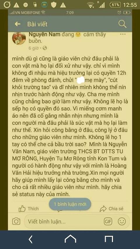 hieu truong danh giao vien vi khong chiu nhau thay co tam