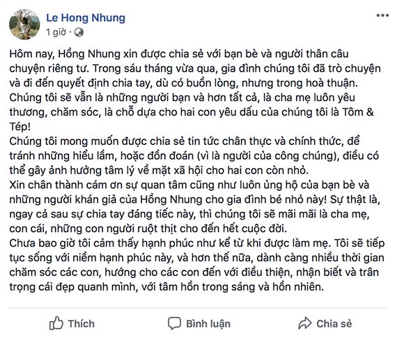 bat ngo ca si hong nhung thong bao duong ai nay di voi chong tay