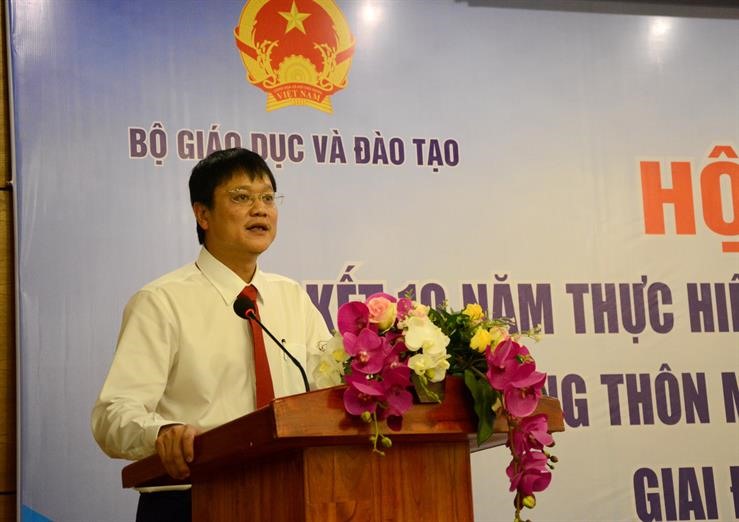 Thứ trưởng Lê Hải An phát biểu tại một hội nghị do Bộ Giáo dục và Đào tạo tổ chức.