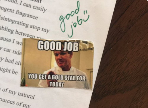 co giao my duoc khen ngoi vi dung anh che de cham diem