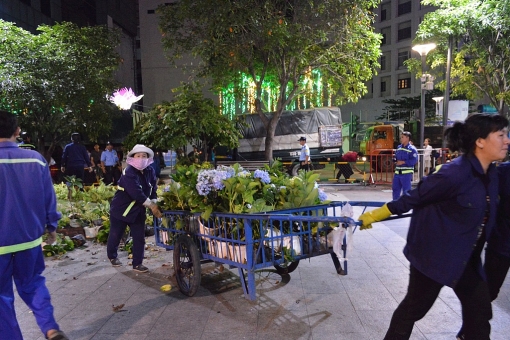 cam canh du khach vuot rao gianh giat hoa o duong hoa nguyen hue