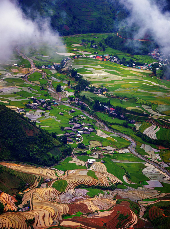 mua nuoc do tren ruong bac thang tu le va mu cang chai