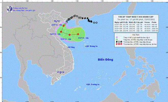 Áp thấp nhiệt đới đổ bộ vùng biển Hải Phòng - Nam Định