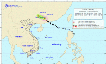 Bão số 4 suy yếu thành áp thấp nhiệt đới, di chuyển theo hướng Tây Bắc