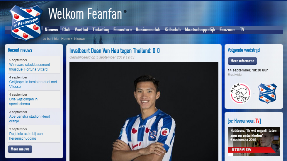 sc heerenveen lai uu ai van hau sau cuoc doi dau voi thai lan