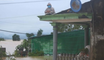 Ảnh: Đại hồng thuỷ nhấn chìm nhà cửa, dân Quảng Bình ngồi trên mái nhà cầu cứu