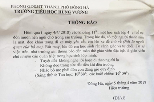 truong hoc quang tri dan thong bao canh giac voi nguoi la