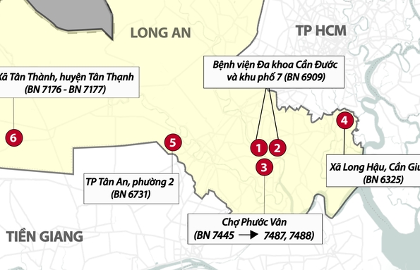 Long An giãn cách xã hội 4 huyện và thành phố