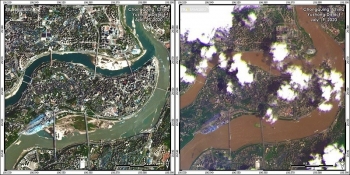 Ảnh vệ tinh các thành phố Trung Quốc ngập sâu trong lũ sông Dương Tử