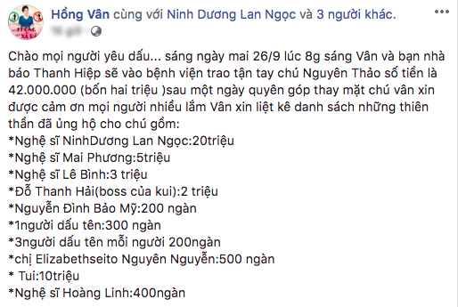 ns le binh va mai phuong quyen gop giup do soan gia bi ung thu