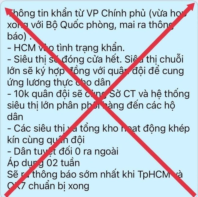 Th&ocirc;ng tin &amp;amp;quot;TPHCM v&agrave;o t&igrave;nh trạng khẩn, đ&oacute;ng cửa hết si&ecirc;u thị...&amp;amp;quot; l&agrave; bịa đặt ảnh 1