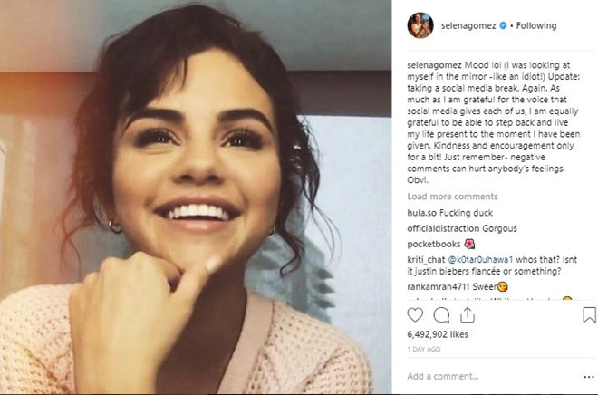 selena gomez tuyen bo ngung su dung mang xa hoi