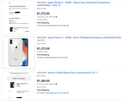 iphone x doi gia len 1500 usd tren ebay