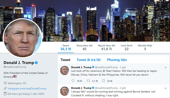 twitter cua tong thong trump bi vo hieu hoa 11 phut