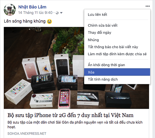 facebook lai cho phep xoa status