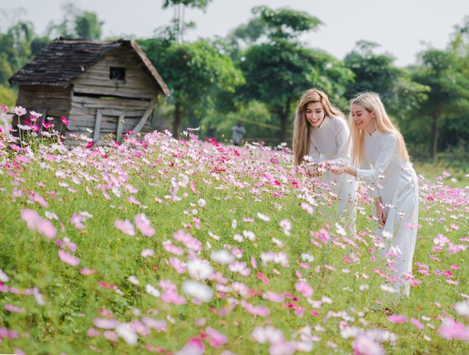 ngam nhung thieu nu nuoc ngoai thuot tha voi ta ao dai viet nam ben cuc hoa mi