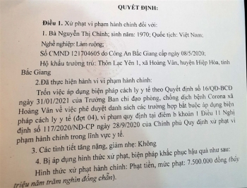 Trốn cách ly đi bán rau, người phụ nữ ở Bắc Giang bị phạt 7,5 triệu đồng