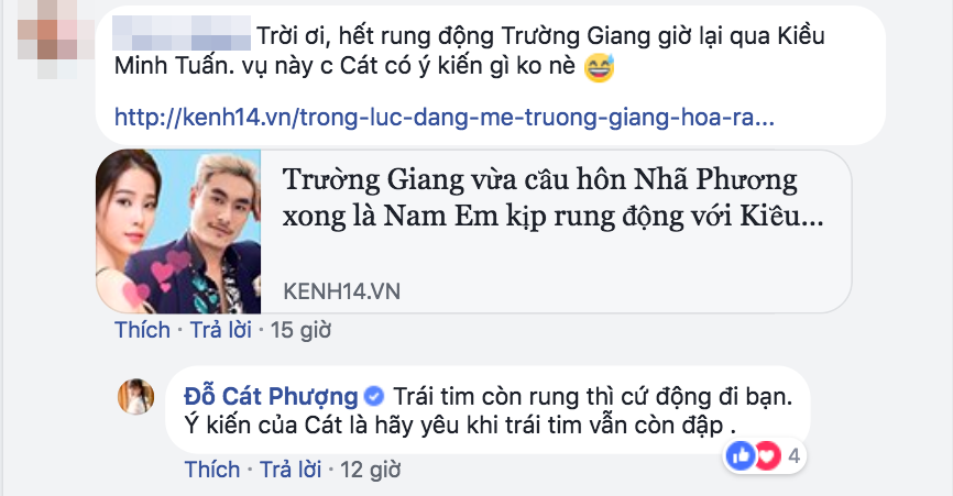 nam em thu nhan rung dong voi kieu minh tuan va day la phan ung cua cat phuong