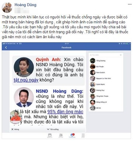 nsnd hoang dung buc minh vi bi mao danh quang cao thuoc tri ngay