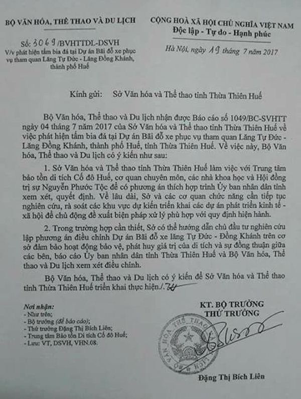 bo vhttdl len tieng sau vu viec lang mo vo vua tu duc bi san ui