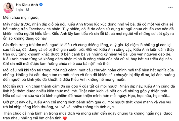 Hà Kiều Anh xin lỗi khán giả sau khi nhận là 'công chúa đời thứ 7 triều Nguyễn' - 1