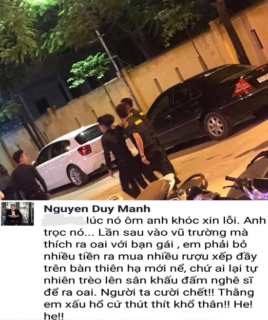 duy manh len tieng sau khi bi danh trong quan bar