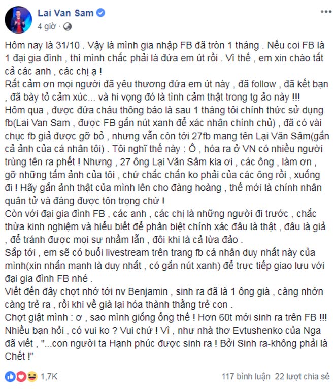 mc lai van sam nhan gui tam tu toi 27 lai van sam khac tren facebook