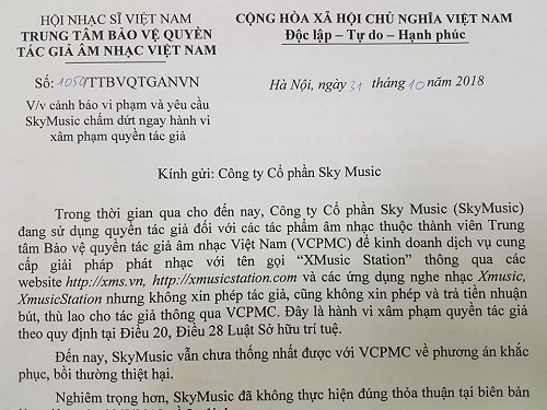 vcpmc yeu cau sky music cham dut su dung quyen tac gia am nhac ba t ho p pha p